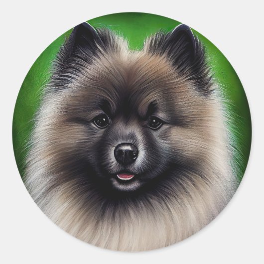 Keeshond Dog in St. Patrick's Day Dress ラウンドシール (正面)
