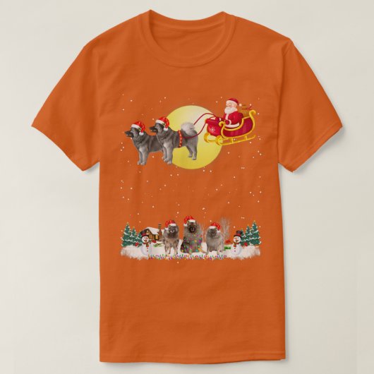Keeshond Dog Reindeer Dog Lights Christmas lover T Tシャツ (デザイン正面)