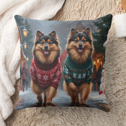 Keeshond Dogs Christmas Snow Holiday クッション (ブランケット)