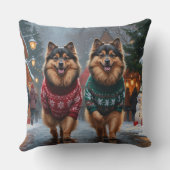 Keeshond Dogs Christmas Snow Holiday クッション (裏面)