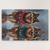 Keeshond Dogs Christmas Snow Holiday ジグソーパズル (横)