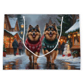 Keeshond Dogs Christmas Snow Holiday ラージペーパーバッグ (正面)