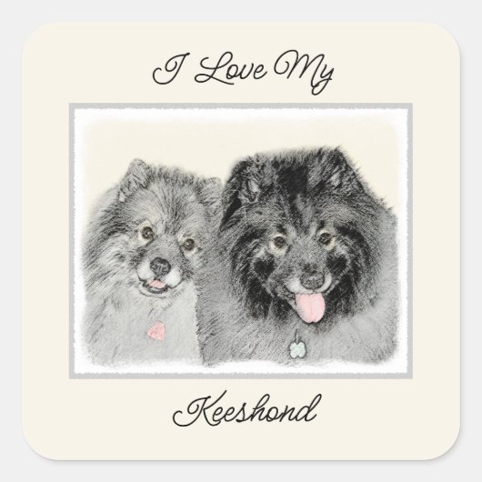 Keeshond Graphics Keeshond Mom and Son スクエアシール (正面)