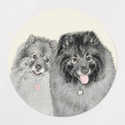 Keeshond Graphics Keeshond Mom and Son ラベル (デザイン2)