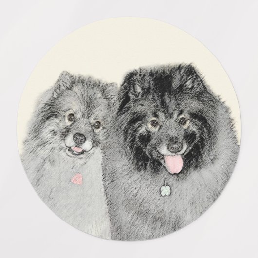 Keeshond Graphics Keeshond Mom and Son ラベル (デザイン1)