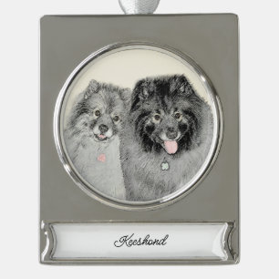Keeshond Graphics Keeshond Mom and Son Silver Plat シルバープレートバナーオーナメント
