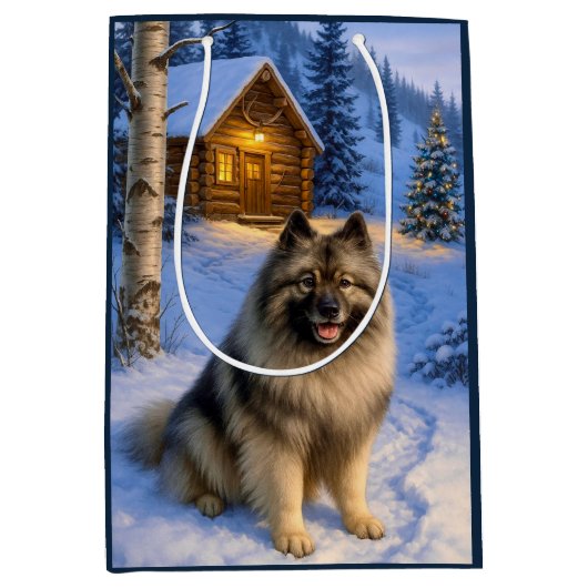 Keeshond Holiday  ミディアムペーパーバッグ (正面)