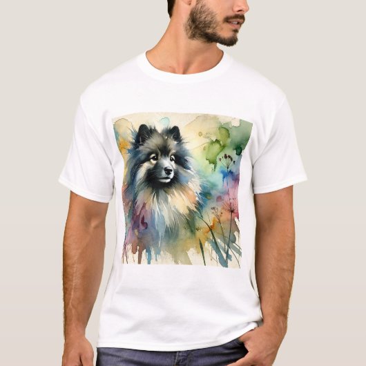 Keeshond in Watercolor 150624AREF123 - Watercolor Tシャツ (正面)