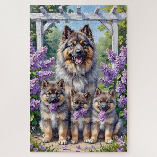 Keeshond Lilac Garden Art ジグソーパズル (縦)