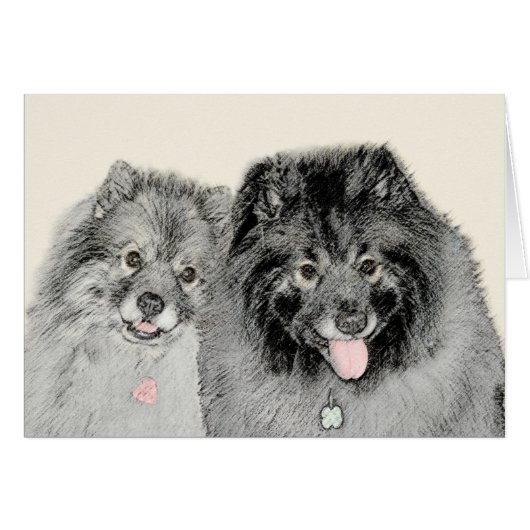 Keeshond Mom and Son's -絵画オリジナルドッグアート (正面横)