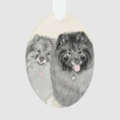 Keeshond Mom and Son's -絵画オリジナルドッグアート オーナメント (正面)