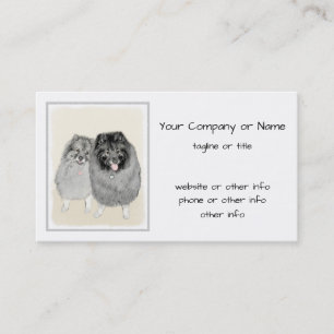 Keeshond Mom and Son's -絵画オリジナルドッグアート コーリングカード