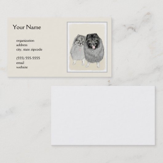 Keeshond Mom and Son's -絵画オリジナルドッグアート コーリングカード (正面/裏面)