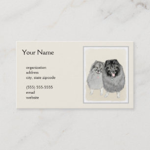 Keeshond Mom and Son's -絵画オリジナルドッグアート コーリングカード