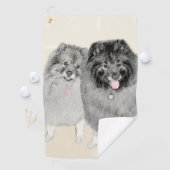 Keeshond Mom and Son's -絵画オリジナルドッグアート ゴルフタオル (インサイチュ)