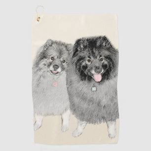Keeshond Mom and Son's -絵画オリジナルドッグアート ゴルフタオル
