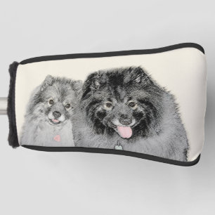 Keeshond Mom and Son's -絵画オリジナルドッグアート ゴルフヘッドカバー