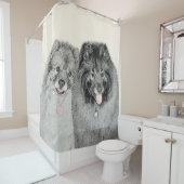 Keeshond Mom and Son's -絵画オリジナルドッグアート シャワーカーテン (インサイチュ)
