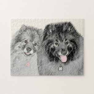 Keeshond Mom and Son's -絵画オリジナルドッグアート ジグソーパズル
