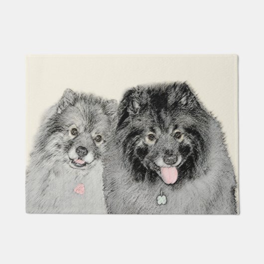 Keeshond Mom and Son's -絵画オリジナルドッグアート ドアマット (正面)