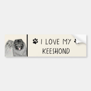 Keeshond Mom and Son's -絵画オリジナルドッグアート バンパーステッカー