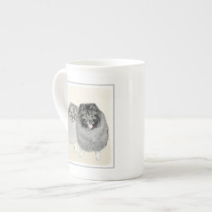 Keeshond Mom and Son's -絵画オリジナルドッグアート ボーンチャイナマグカップ