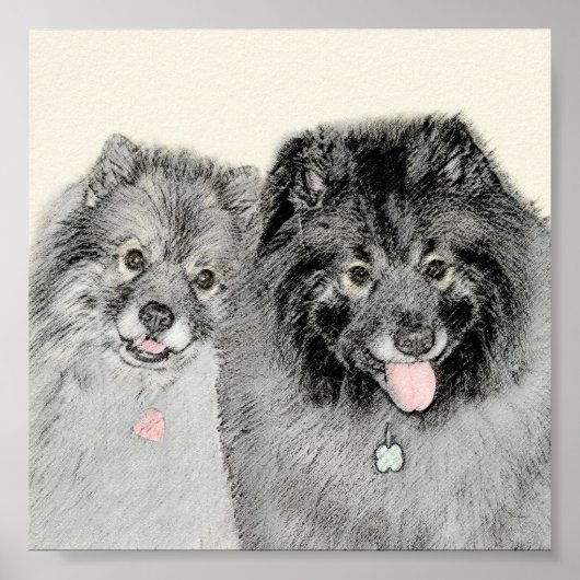 Keeshond Mom and Son's -絵画オリジナルドッグアート ポスター (正面)