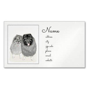 Keeshond Mom and Son's -絵画オリジナルドッグアート マグネット名刺