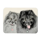 Keeshond Mom and Son's -絵画オリジナルドッグアート マグネット (横)
