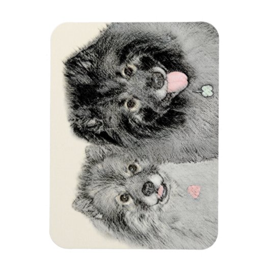 Keeshond Mom and Son's -絵画オリジナルドッグアート マグネット (縦)