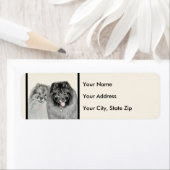 Keeshond Mom and Son's -絵画オリジナルドッグアート ラベル (インサイチュ)