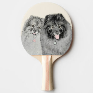 Keeshond Mom and Son's -絵画オリジナルドッグアート 卓球ラケット