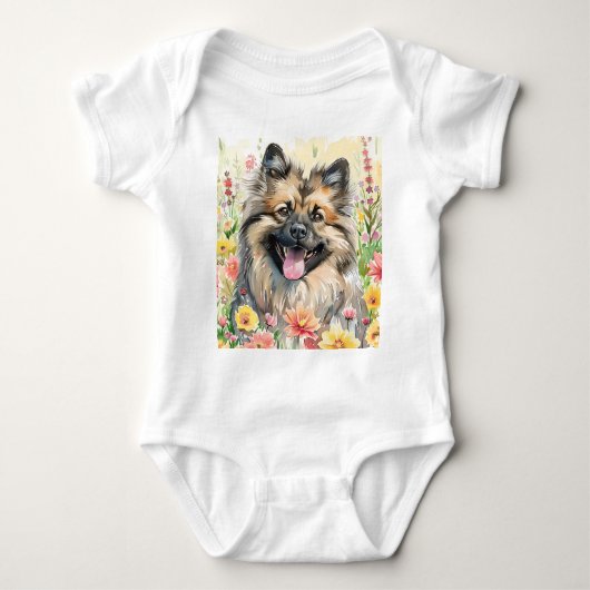 Keeshond Watercolor Baby Bodysuit ベビーボディスーツ (正面)