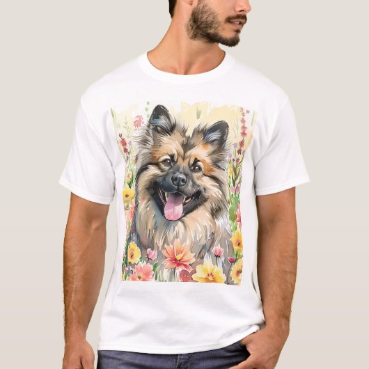 Keeshond Watercolor Men's T-Shirt Tシャツ (正面)