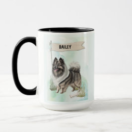  Keeshond Watercolor Personalized Dog マグカップ