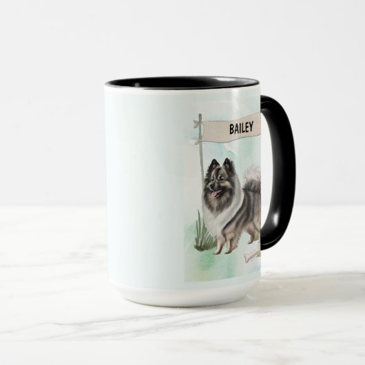 Keeshond Watercolor Personalized Dog マグカップ (正面右)