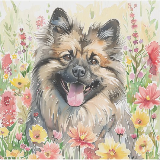 Keeshond Watercolor Sticker シール (正面)