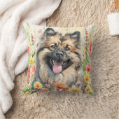 Keeshond Watercolor Throw Pillow クッション (ブランケット)