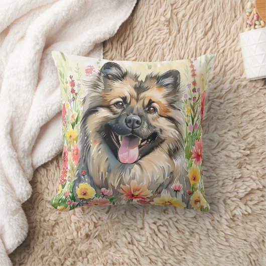 Keeshond Watercolor Throw Pillow クッション (ブランケット)