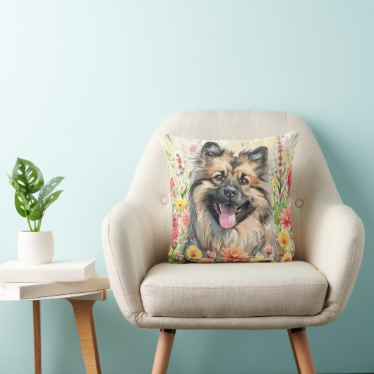 Keeshond Watercolor Throw Pillow クッション (椅子)