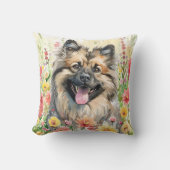 Keeshond Watercolor Throw Pillow クッション (正面)