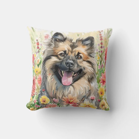 Keeshond Watercolor Throw Pillow クッション (正面)