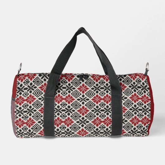 Keffiyeh Folk Pattern Duffle Bag – Red Black White ダッフルバッグ (裏面)