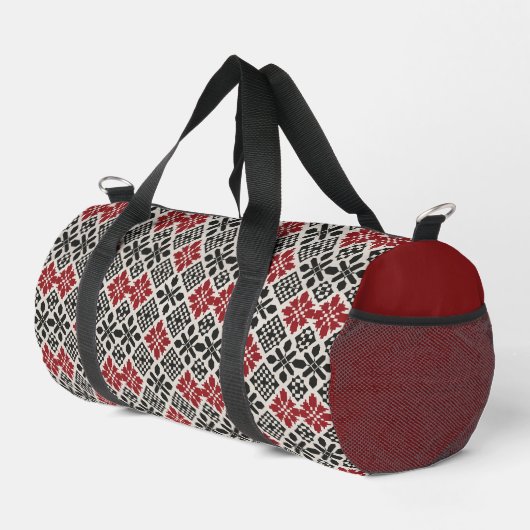Keffiyeh Folk Pattern Duffle Bag – Red Black White ダッフルバッグ (右コーナー)