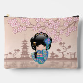 KEIKO KOKESHI人形 – 青い着物芸者ガール アクセサリーポーチ (正面)