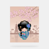 KEIKO KOKESHI人形 – 青い着物芸者ガール アクリルサイン (正面)