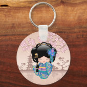 KEIKO KOKESHI人形 – 青い着物芸者ガール キーホルダー (正面)