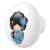 KEIKO KOKESHI人形 – 青い着物芸者ガール セラミックノブ (右)