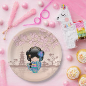 KEIKO KOKESHI人形 – 青い着物芸者ガール ペーパープレート (パーティー)