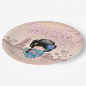 KEIKO KOKESHI人形 – 青い着物芸者ガール ペーパープレート (アングル)